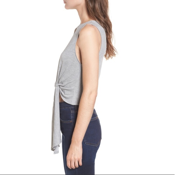 ASTR the label Tie front Waist Crop Top Gray - Picture 3 of 8